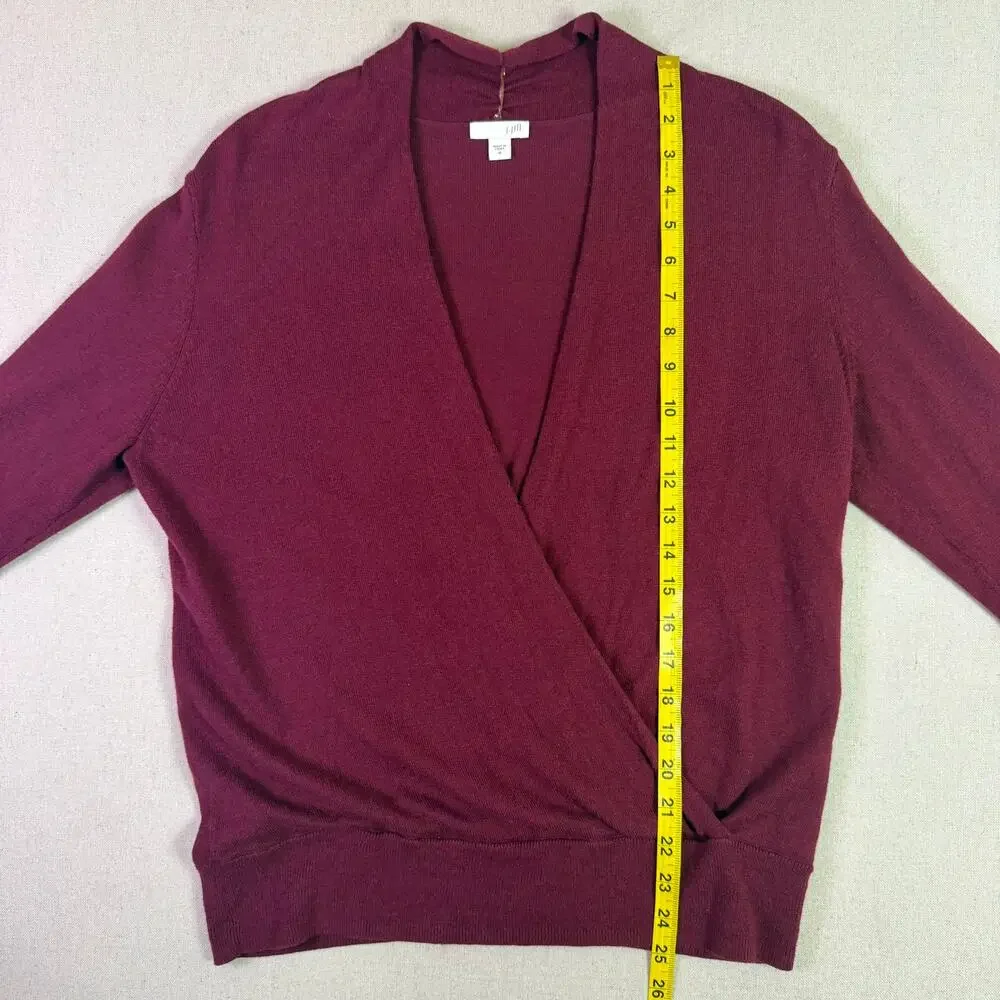 J. Jill Burgundy Cross Wrap Surplice Sweater Women's M Silk Wool Blend Classic
